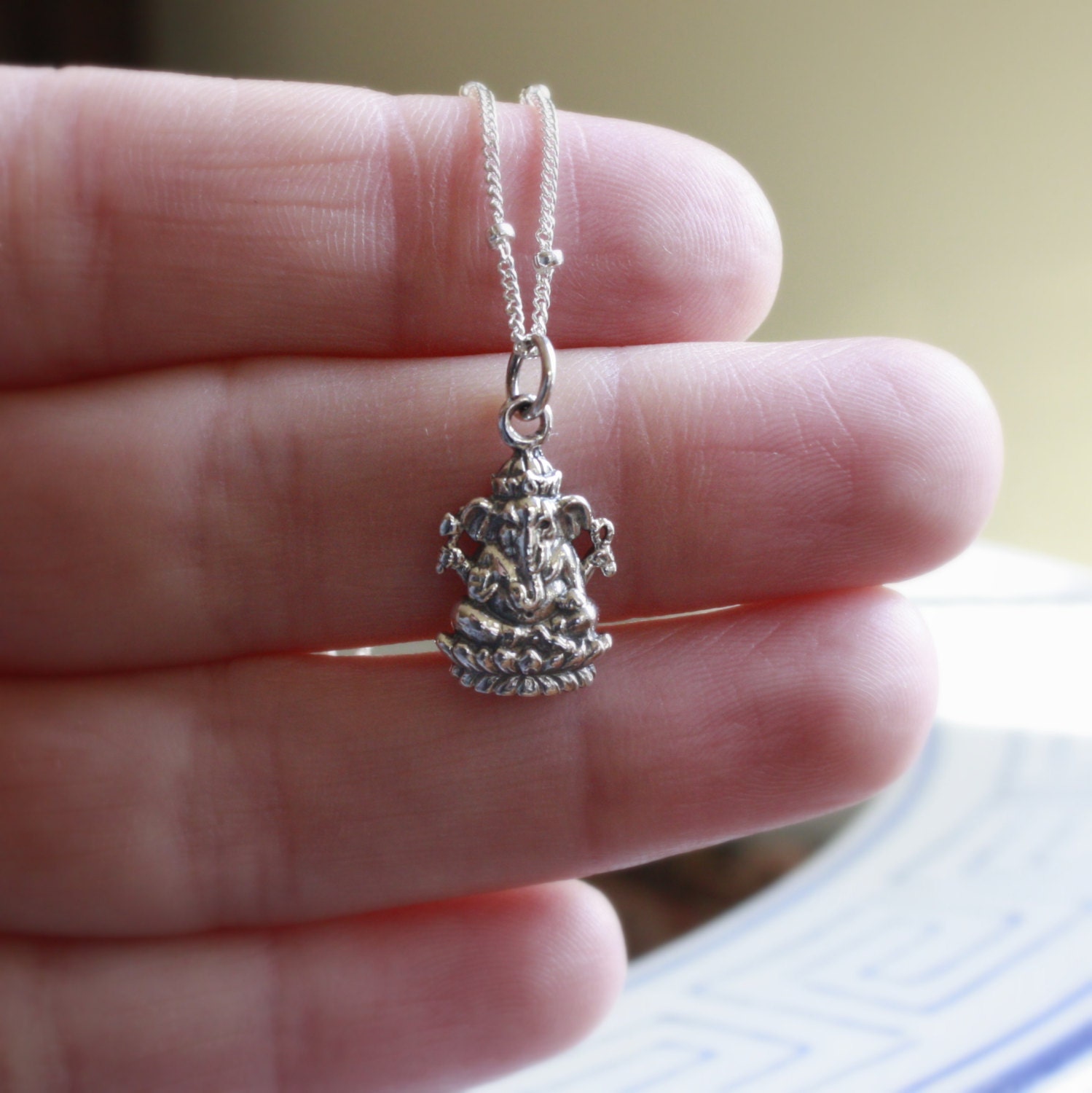 Silver Ganesh Necklace - Sterling Silver Ganesh Pendant . Yoga Jewelry . Remover of Obstacles