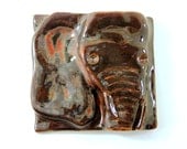 Ceramic Elephant Tile 4", Ceramic Tile Gift Animal Lover Elephant Sanctuary Elephant Ear Trunk Art