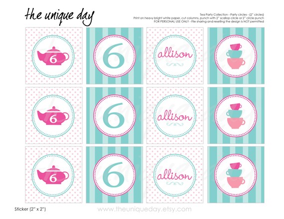 Printable Tea Party Themed Birthday - Cupcake Toppers - Favor Tags - Party circles Il_570xn
