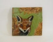 Rustic Home Decor l Red Fox 8x8 painting l original art l nature decor  green lodge cabin woods farm forest home decor art rustic woodland