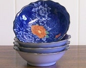 clearance Vintage Rice Bowls Blue and Orange