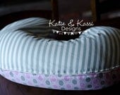 Claire Bela Pink Grey Interlinks Modern Circles Gray Grey Stripes  Boppy Cover READY TO SHIP