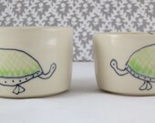 Pair of Turtle and Bird Espresso Cups - Handmade Miniature Coffee Mugs - Made to Order