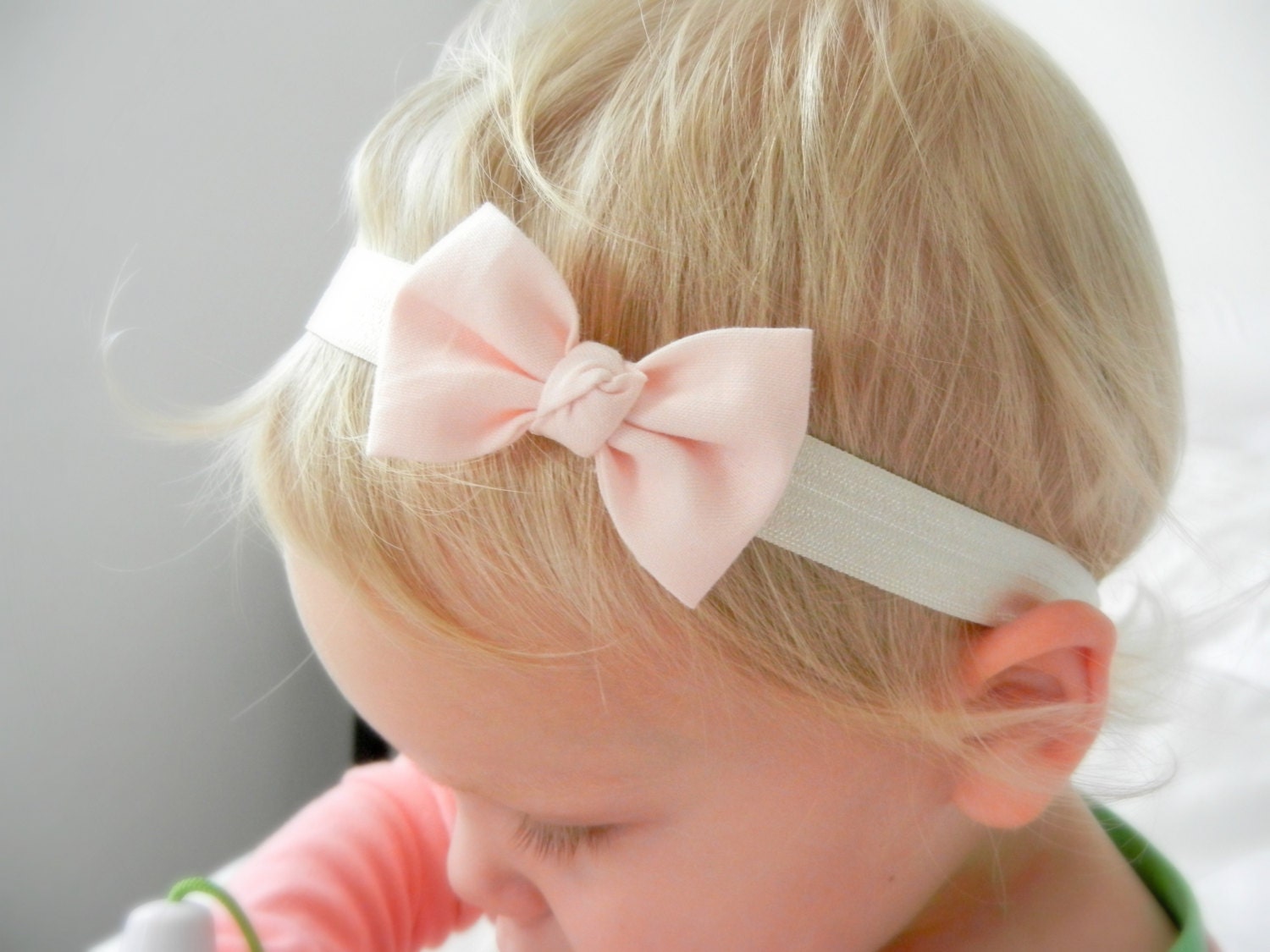 PICK 2 - Baby Headband Set - Spring Fabric Bow Headband - Pastel Colors - Pink Yellow Mint - Cream Elastic