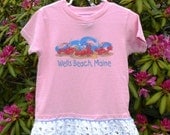 Wells Beach Maine Pretty T-Shirt Dress Hand Crochet Skirt,  Free Crochet Purse included with purchase