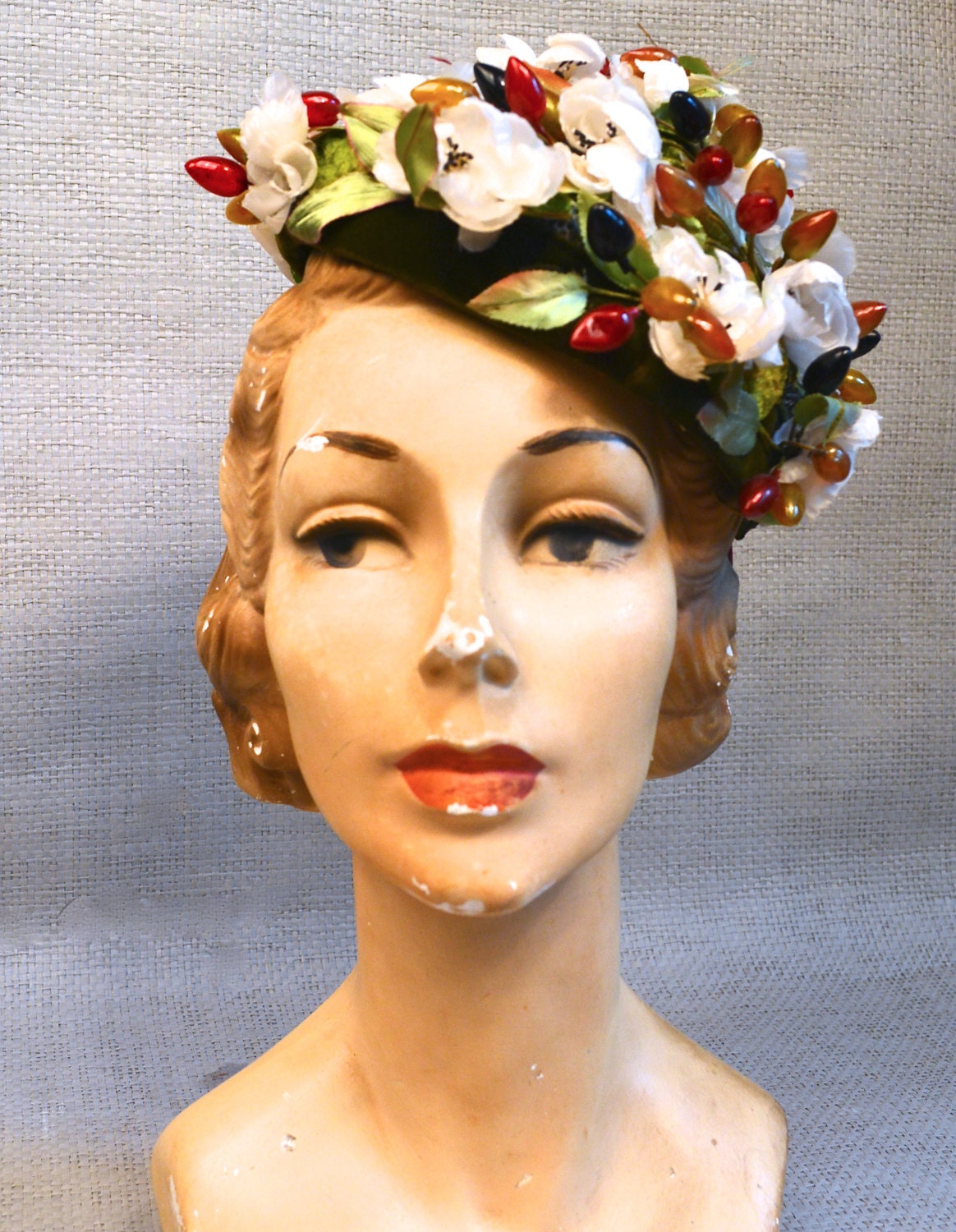 50s blossom hat/ Amy New York/ Mid Century berry blossom hat/ Whimsical floral design
