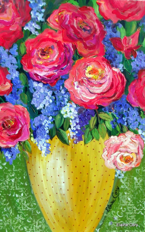 Large Floral Original Painting 24 x 36 Art by Elaine Cory