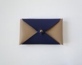 Leather Business Card Case or Wallet - Navy and Camel Colorblock