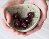 Pottery Berry Bowl with Handle - Small in Olive Green - Ceramic Colander