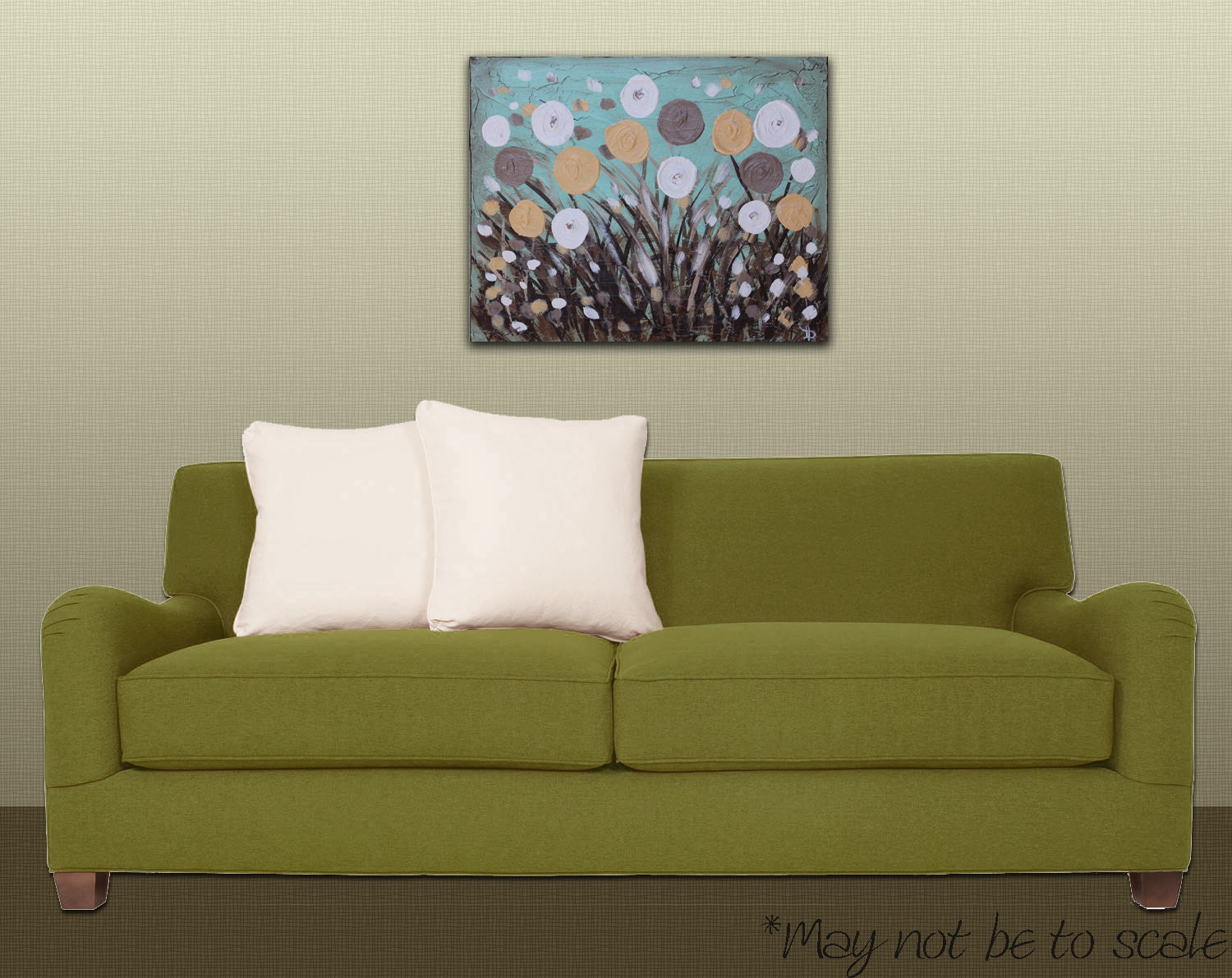 Original Painting cream white grey turquoise 20x16