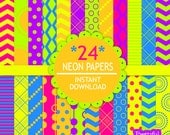 Digital Paper Pack Neon Chevron Polka Dots Stripes Scrapbooking CU Ok (649) Il_170x135