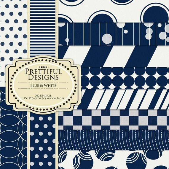 50% OFF SALE Digital Paper Pack - Personal and Commercial Use - Sports Team Colors Blue and White (616) Il_570xn