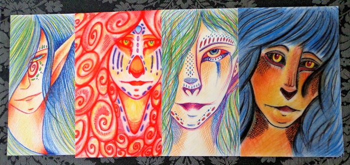 Set of 4 Postcards - Mystical Portraits - Octopus, Submersion, Blue Storm, Kelpie