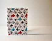 Passport Cover Sleeve Case Holder  Fleur de Lys Fabric  White Red Blue and Black