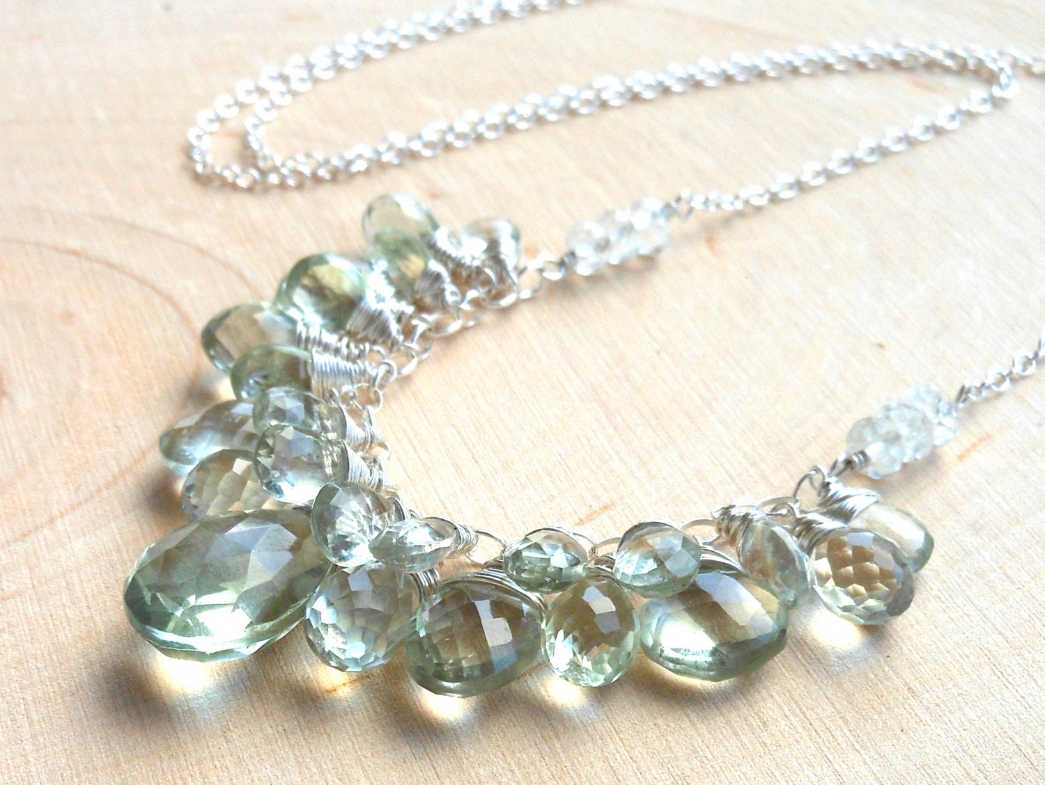 Statement Necklace Green Amethyst Necklace Gemstone Prasiolite Necklace, Sterling Silver, Bib Necklace