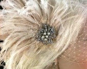 Wedding Fascinator, Bridal Fascinator, Feather Fascinator , Wedding Veil, Bridal Headpiece - Champagne and Ivory The Couture Bride, Brooch