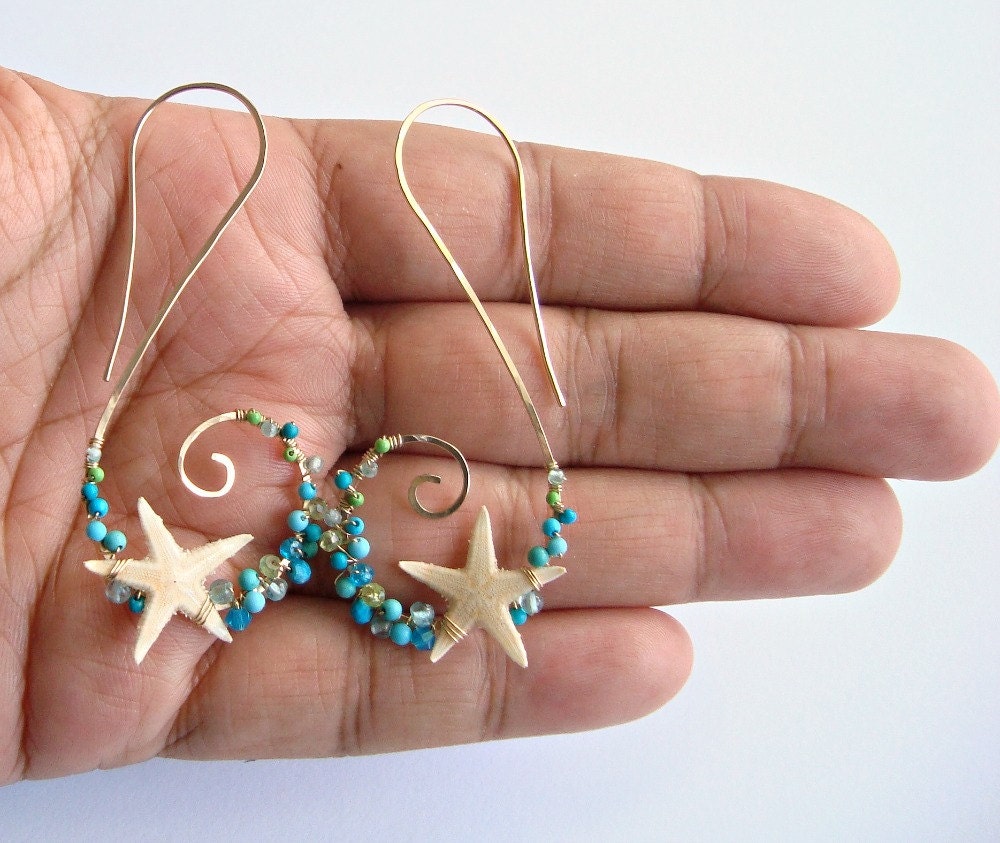 Starfish Hoop Earrings Real Starfish Beach By Bellaanelajewelry