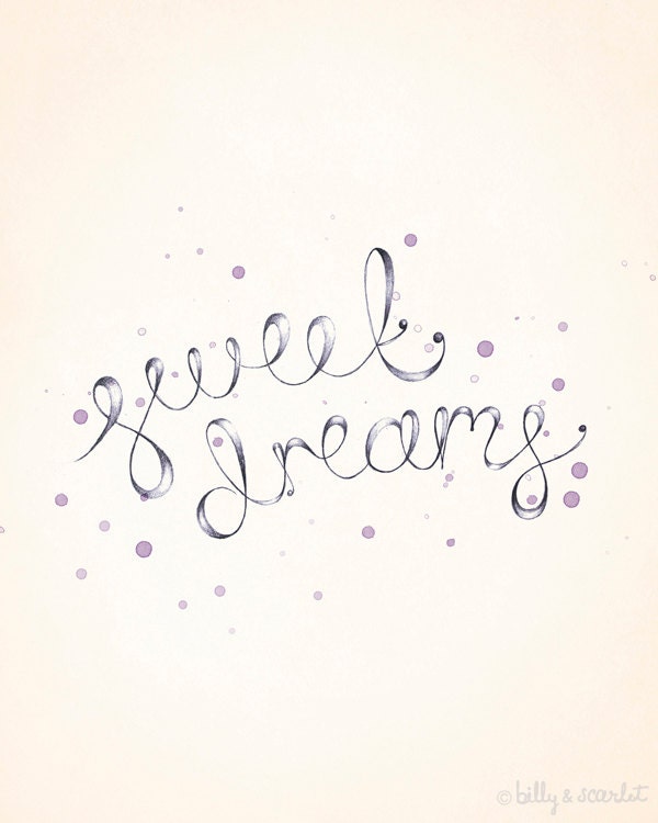 Baby Girl Nursery Art 'Sweet Dreams' 8x10 Print - Handwritten Typography with Watercolor, Baby Shower Gift Idea