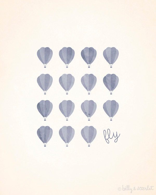Gray Nursery Art, Gray Nursery Decor, 8x10 Art Print of Hot Air Balloons, Baby Boy Nursery or Baby Girl Nursery Wall Art and Decor, Grey