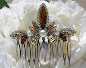vintage pearl champagne brown rhinestone bridal hair comb,brown wedding sash,bridal hair accessories,champagne hair comb,pearl hair comb