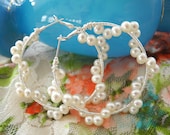 Spiral Pearls Wire Wrapped Hoop Earrings, Cultured Freshwater Pearls