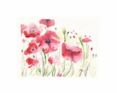 Red Poppies I, Original Watercolor Painting 5"x7" (approx)