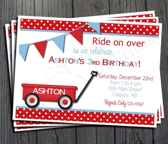 Little Red Wagon Invitation - FREE Thank You Card included Il_570xn