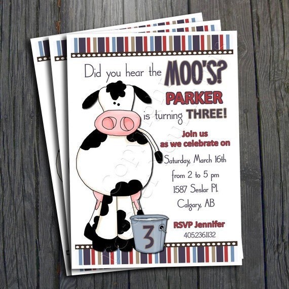 Cow Birthday Invitation - FREE Thank You Card included Il_570xn