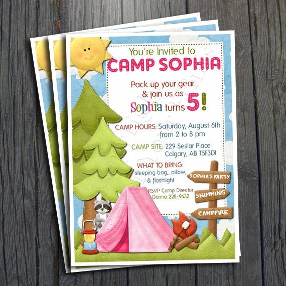 Camping Birthday Invitation - FREE Thank You Card included Il_570xn