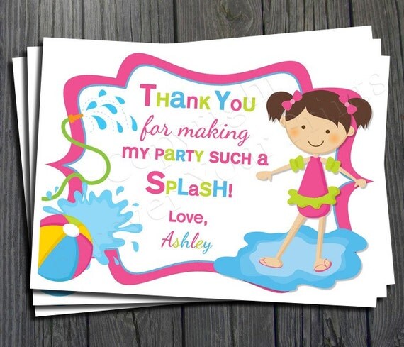 Pool Party Thank You Card - Birthday Thank You Card Il_570xn