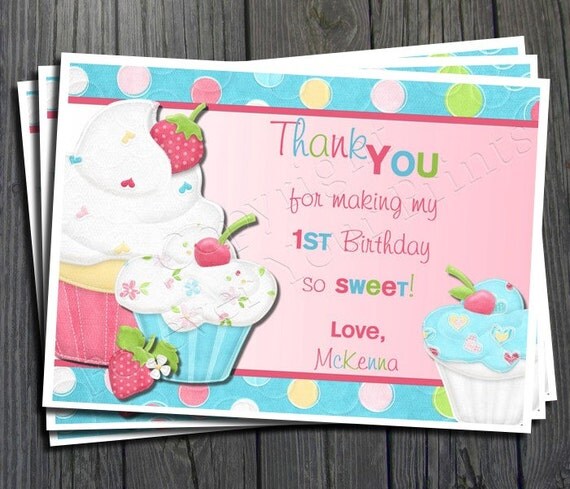 Cupcake Thank You Card - Printable Thank You Card Il_570xn