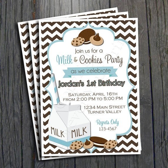 Milk and Cookies Birthday Invitation - FREE Thank You Card included Il_570xn