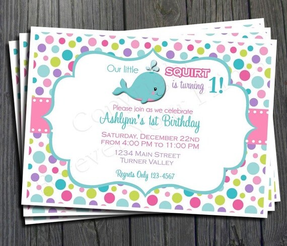 Whale Birthday Invitation - FREE Thank You Card included Il_570xn