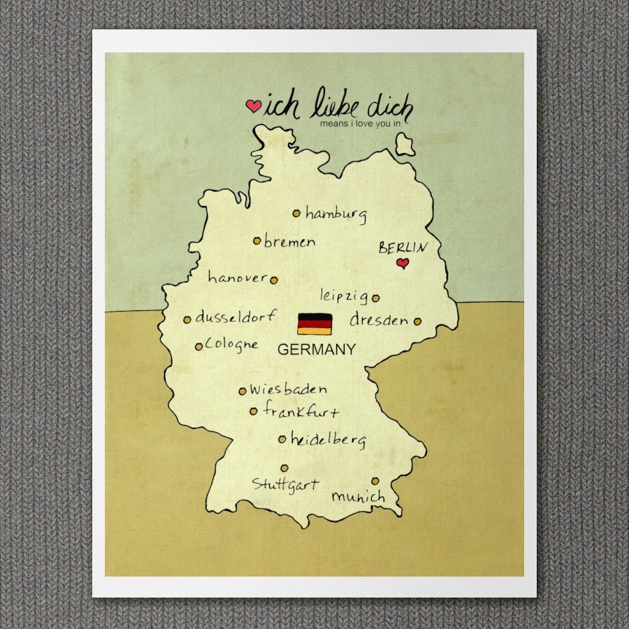 I Love You in Germany 8x10 / German Map, Giclee, Modern Baby Nursery Decor, European Travel Theme, Digital Print, Oktoberfest, Deutschland