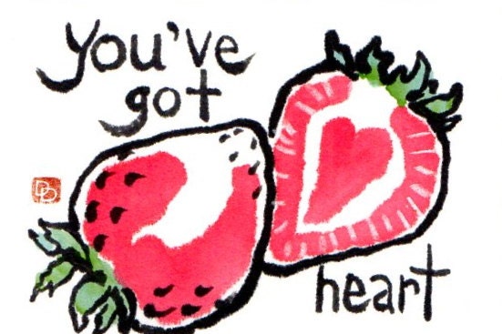 STRAWBERRY HEART Original Watercolor Etegami