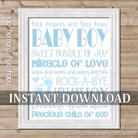 Baby Boy Subway Art - Printable INSTANT DOWNLOAD