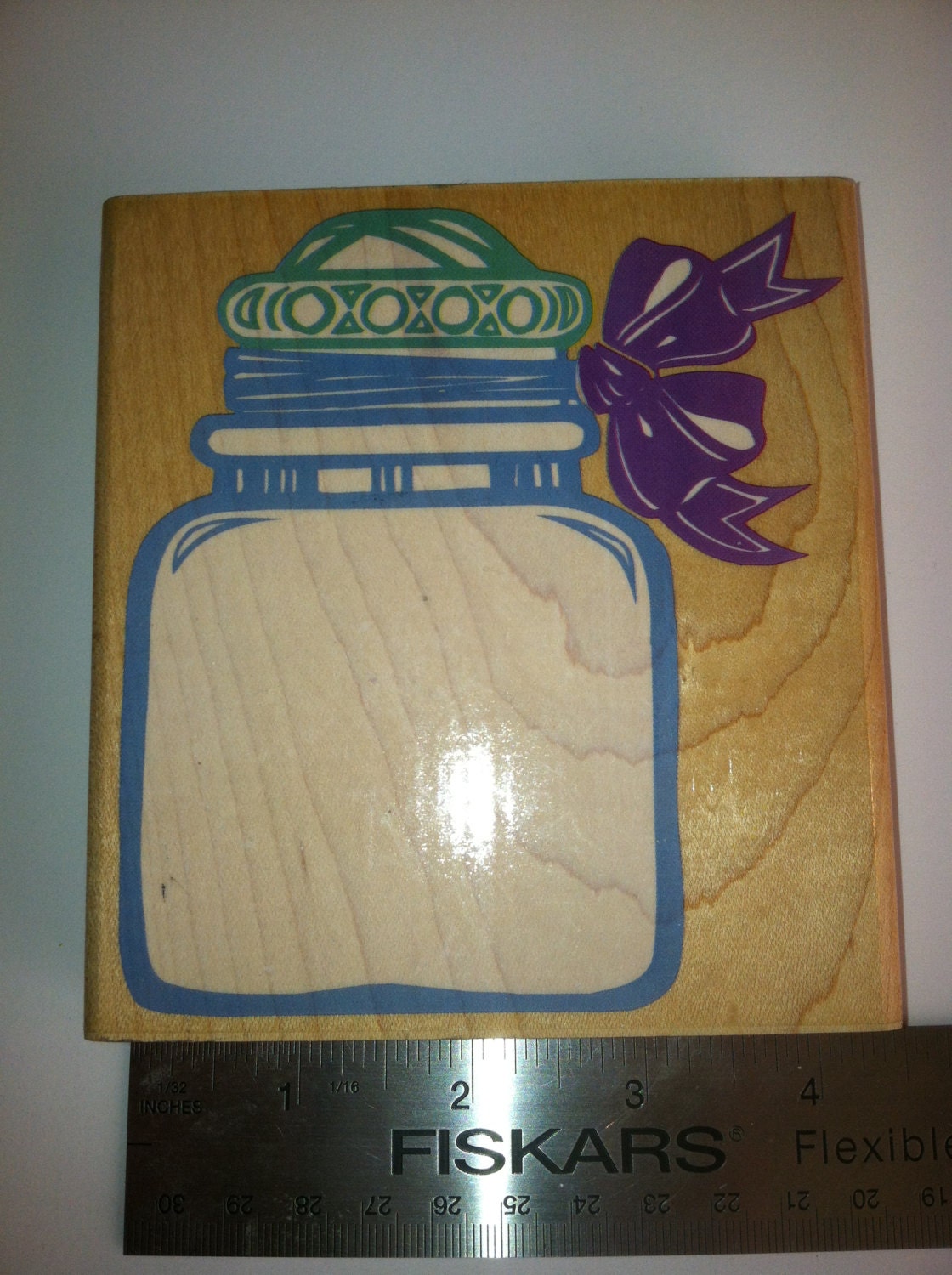 Large jar with Ribbon-wood mounted rubber stamp-New-unused-Rubber Stampede-1994