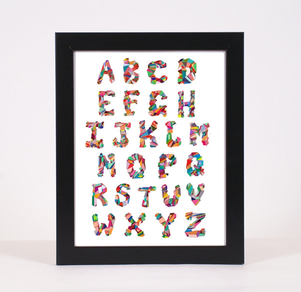 Geometric Facet Gem Capital Letters Alphabet Print Kids Room Font 11 x 14