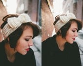 Crochet Mini Bow Tie Ski Headband in Off White