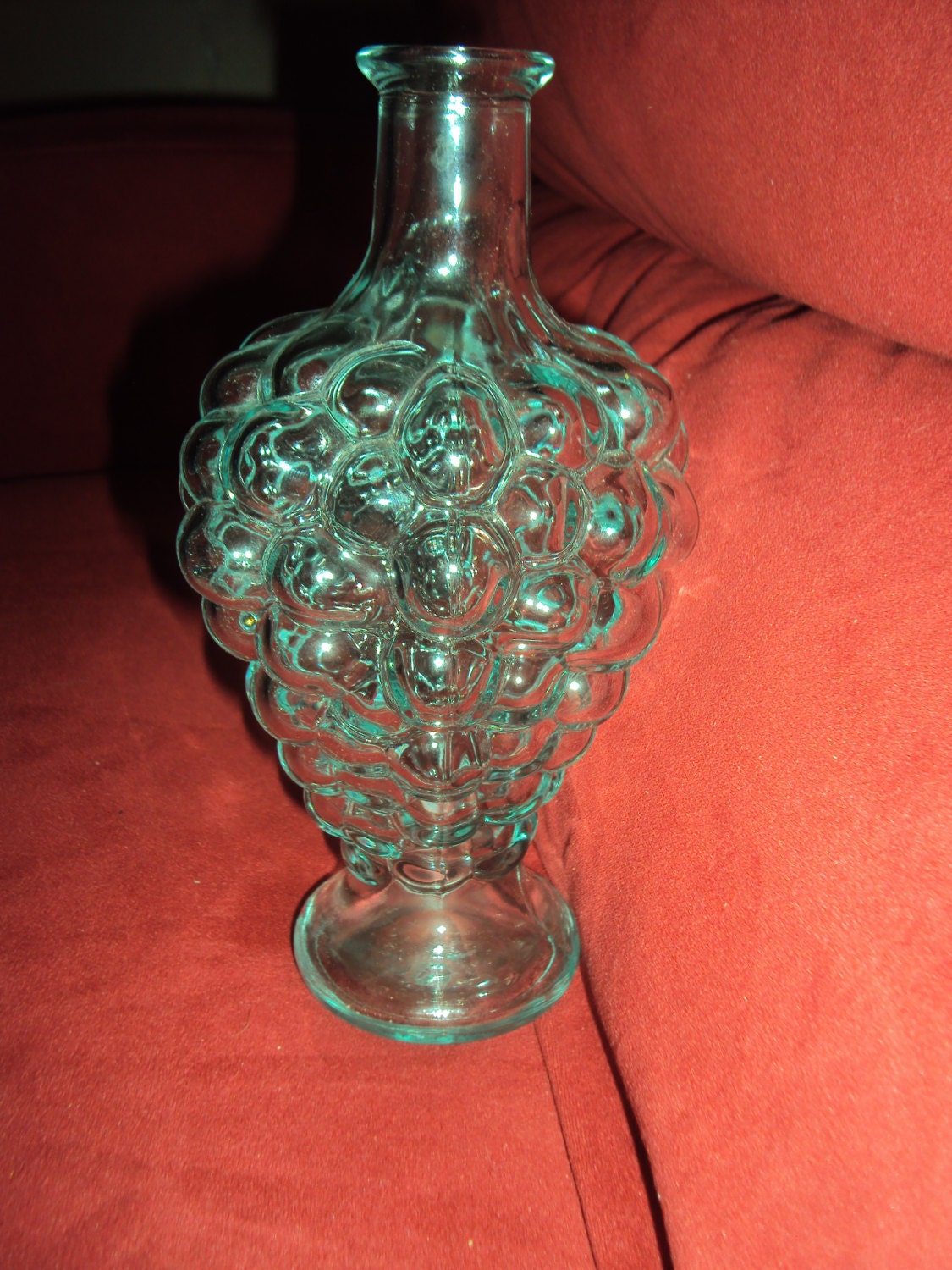 Vintage Italian Glass Grape Cluster Bottle Light Greenish Tint