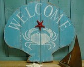 Seashell Welcome Sign Wall Art Clam Beach House Decor