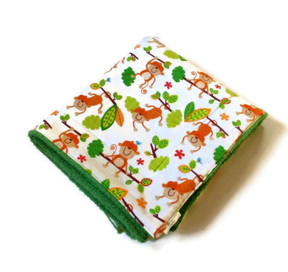 Baby Blanket in Flannel Monkeys and Fuzzy Minky