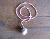 Felted wool acorn pendant necklace, white with metallic silver-colored cap