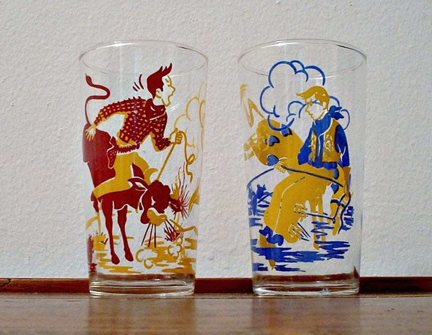 Vintage Cowboy Western Horse Wrangler Bull Rider  Rodeo Glasses Lot of 2