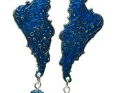Steampunk Earrings Basse-taille Enamel Wings in Silver Plated Brass and Royal Blue by  Dr Brassy Steampunk