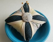 Sweetwater Pincushion - Cathedral Window - Charcoal Gray and Apple Green