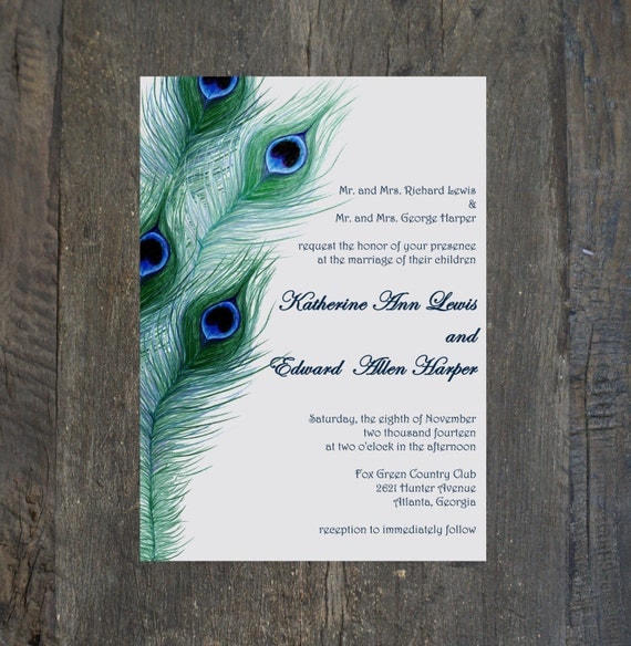 Peacock Feathers Wedding Invitation