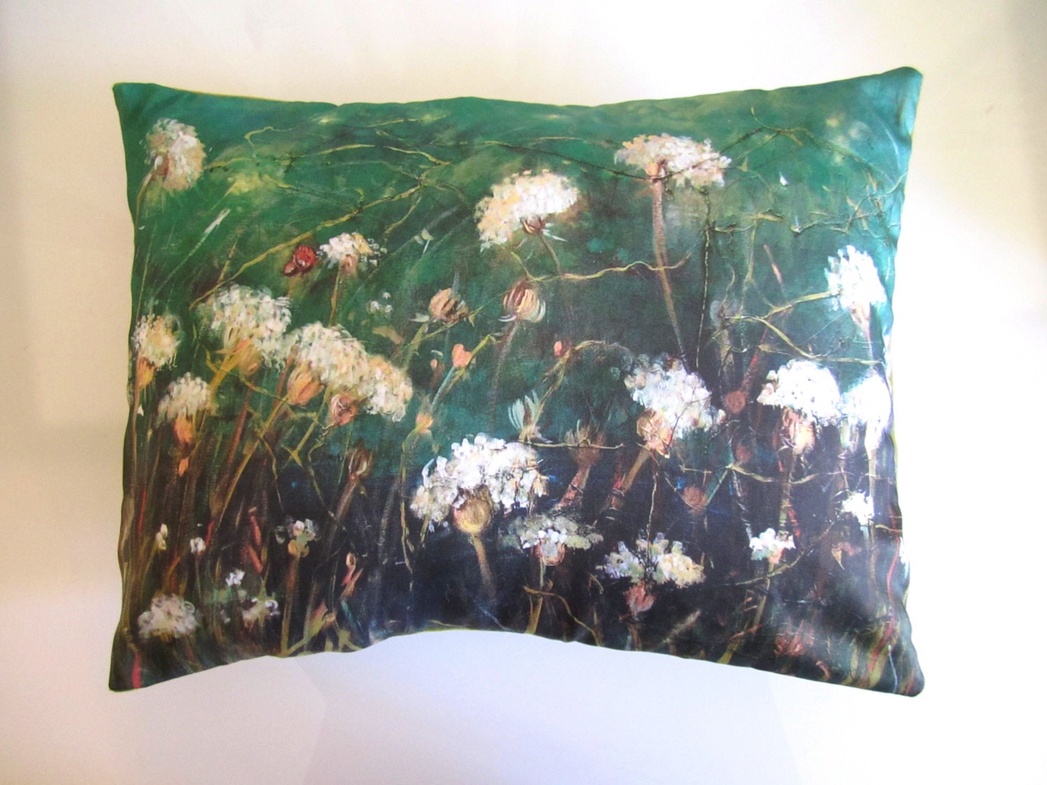 Emerald Green Decorative Pillow Cover - Queen Anne's Lace - Green Home Decor - Original Painting "Summers Hush" by Michele Soares