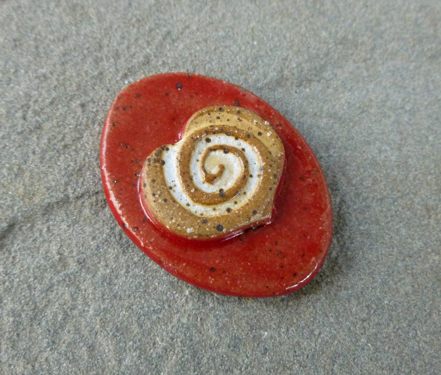 Brown Stoneware Heart Swirl Cabochon Flatback