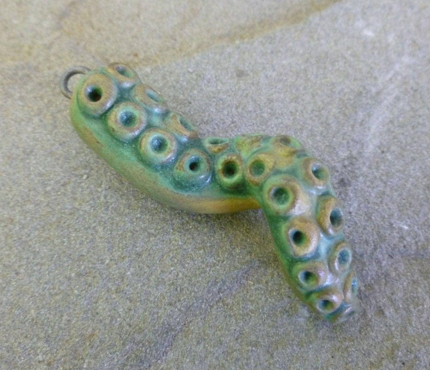 Copper Patina Porcelain Kraken Tentacle Pendant